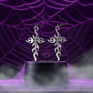 Fire Cross Gothic Large Size Dangling Earrings Jewelry
